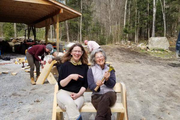 Two women on Leopold bench they constructed