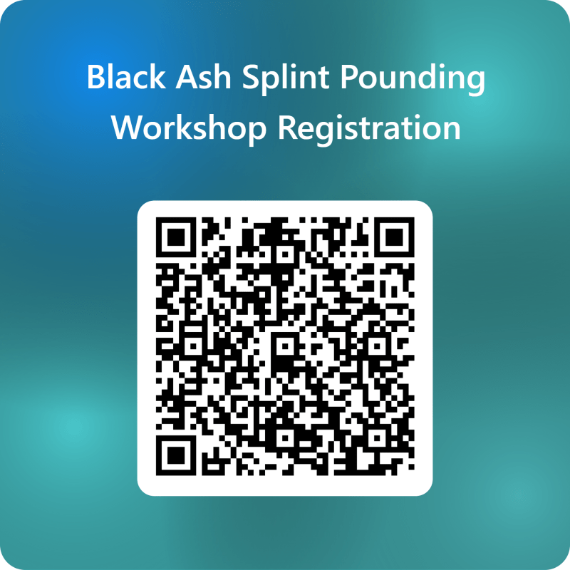 QR code and direct link to black ash splint pounding workshop registartion